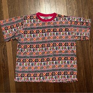 Vintage Synopsis Geometric Pattern Bright Vibrant Cosby Shirt Pink Orange Black